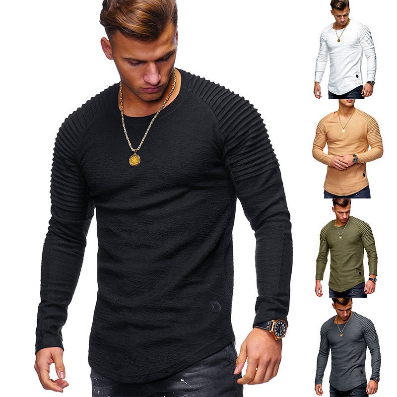 Muscle men's spring and autumn sports leisure fitness brothers stretch long-sleeved T-shirt foreign trade Light board without logo cross-border - Image 2