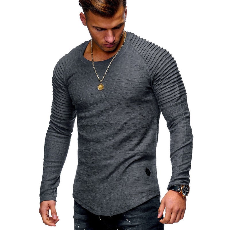 Muscle men's spring and autumn sports leisure fitness brothers stretch long-sleeved T-shirt foreign trade Light board without logo cross-border - Image 4