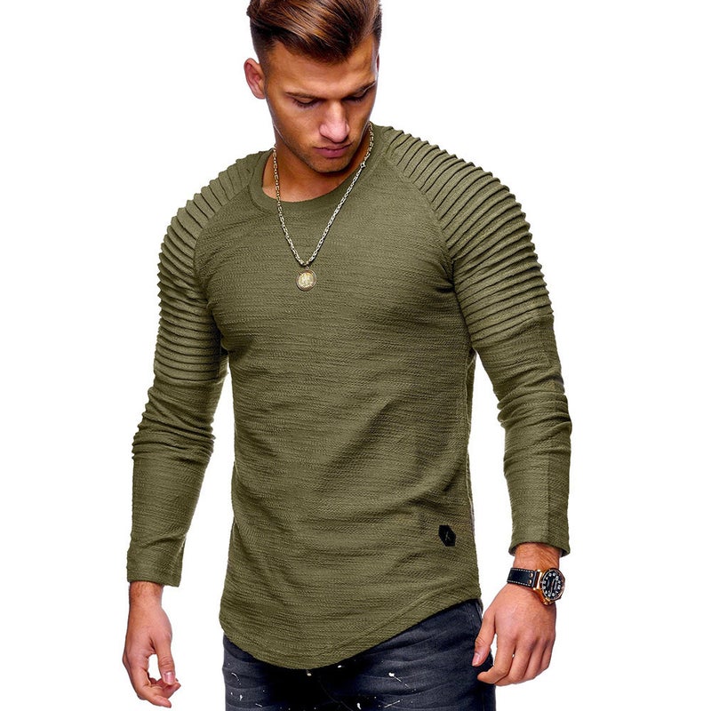 Muscle men's spring and autumn sports leisure fitness brothers stretch long-sleeved T-shirt foreign trade Light board without logo cross-border - Image 1