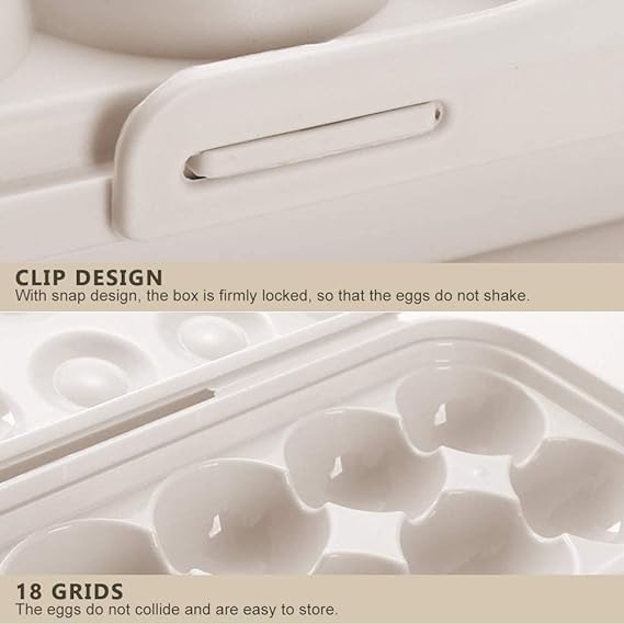 Dino's DINOS 18 Grids Egg Tray Holder Egg Storage Box with Lid Egg Preservation Box Buckle Design Freestanding Egg Tray Suitable for Home Kitchen Refrigerator Container cream - Image 2