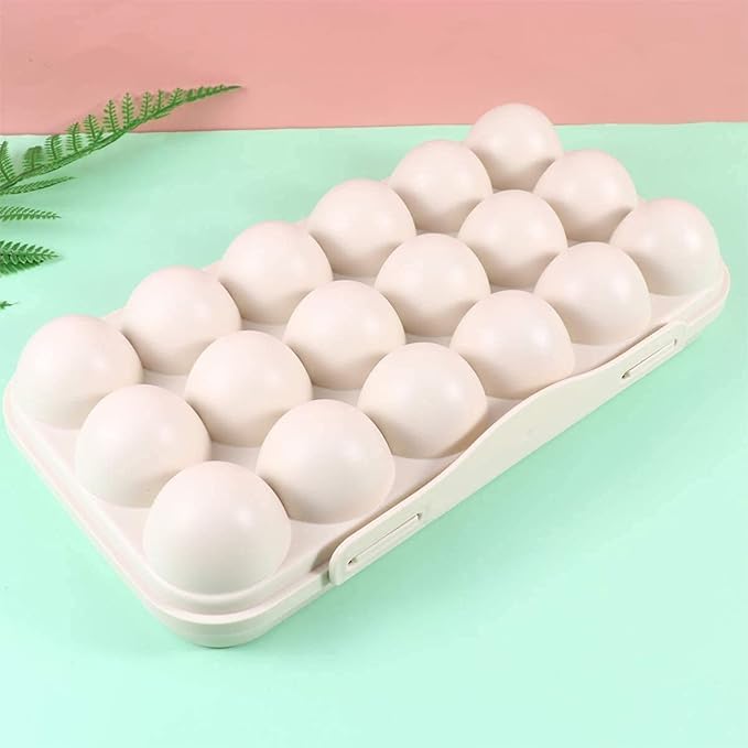 Dino's DINOS 18 Grids Egg Tray Holder Egg Storage Box with Lid Egg Preservation Box Buckle Design Freestanding Egg Tray Suitable for Home Kitchen Refrigerator Container cream - Image 5