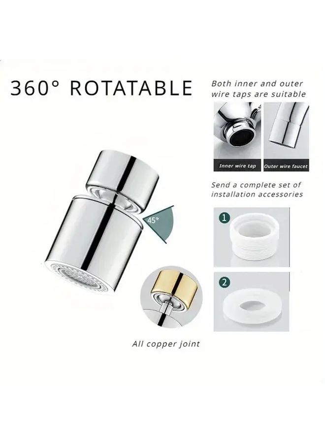 360 Degree Rotating Kitchen Faucet Aerator Silvery Color 2 Spray Modes Splash Proof Easy Install - Image 4