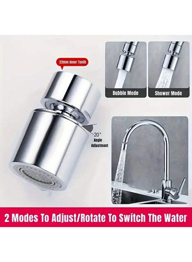 360 Degree Rotating Kitchen Faucet Aerator Silvery Color 2 Spray Modes Splash Proof Easy Install - Image 1