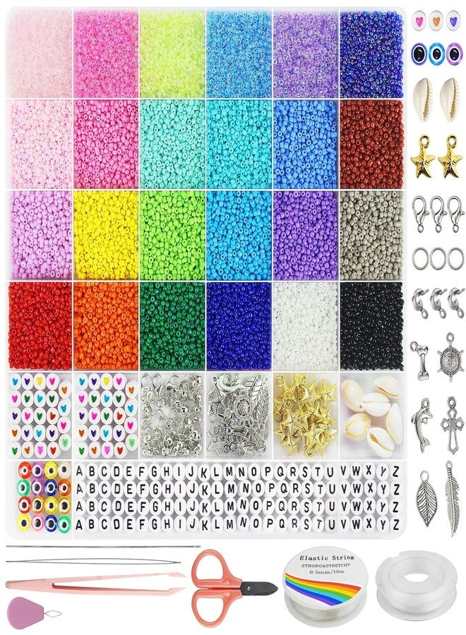 VIRADHAM Glass Seed Beads for Jewelry Making Kit - Multicolor Bracelet Making Set with Letter Charms | DIY Friendship Jewelry, Art | Craft Beads for Girls Unicorn Gift Box (Evel Eye) - Image 1