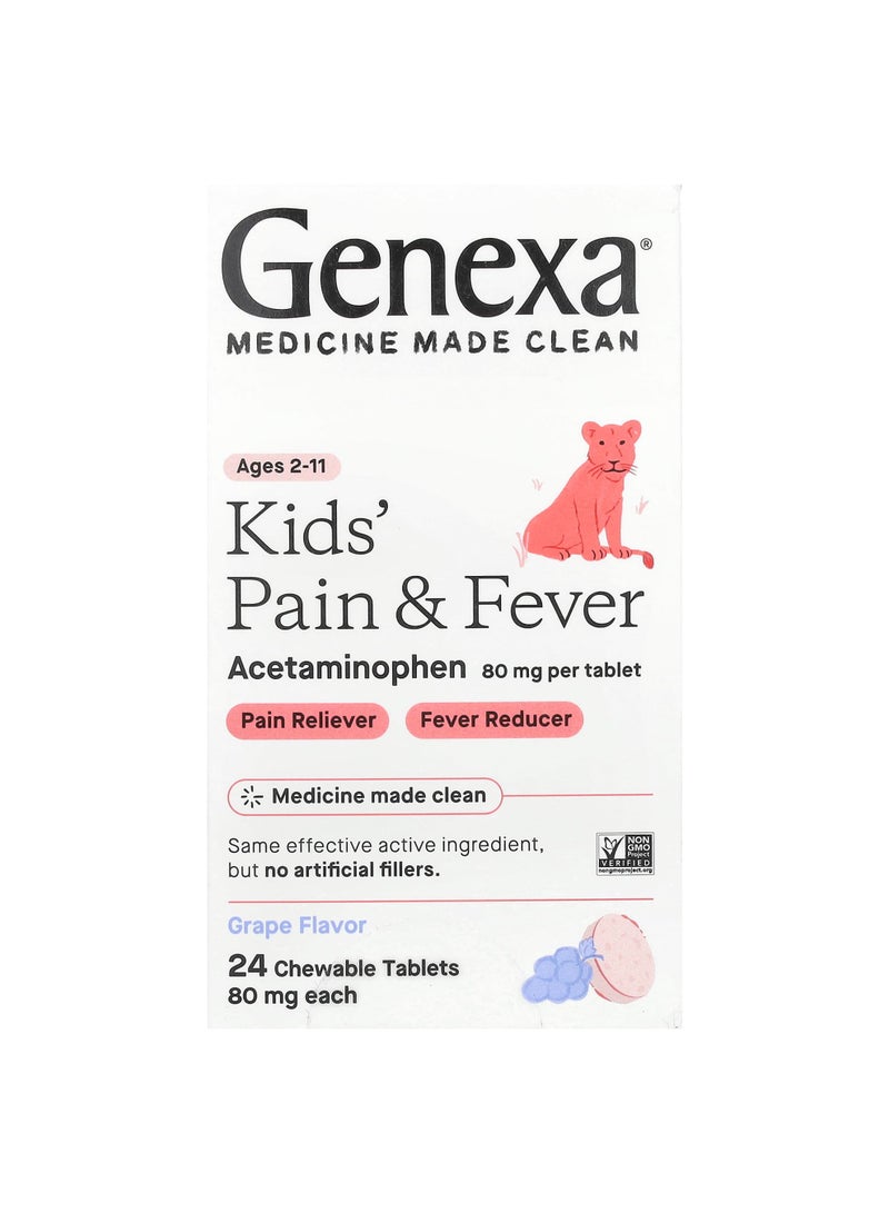 Kids' Pain & Fever, Ages 2-11, Grape, 80 mg, 24 Chewable Tablets