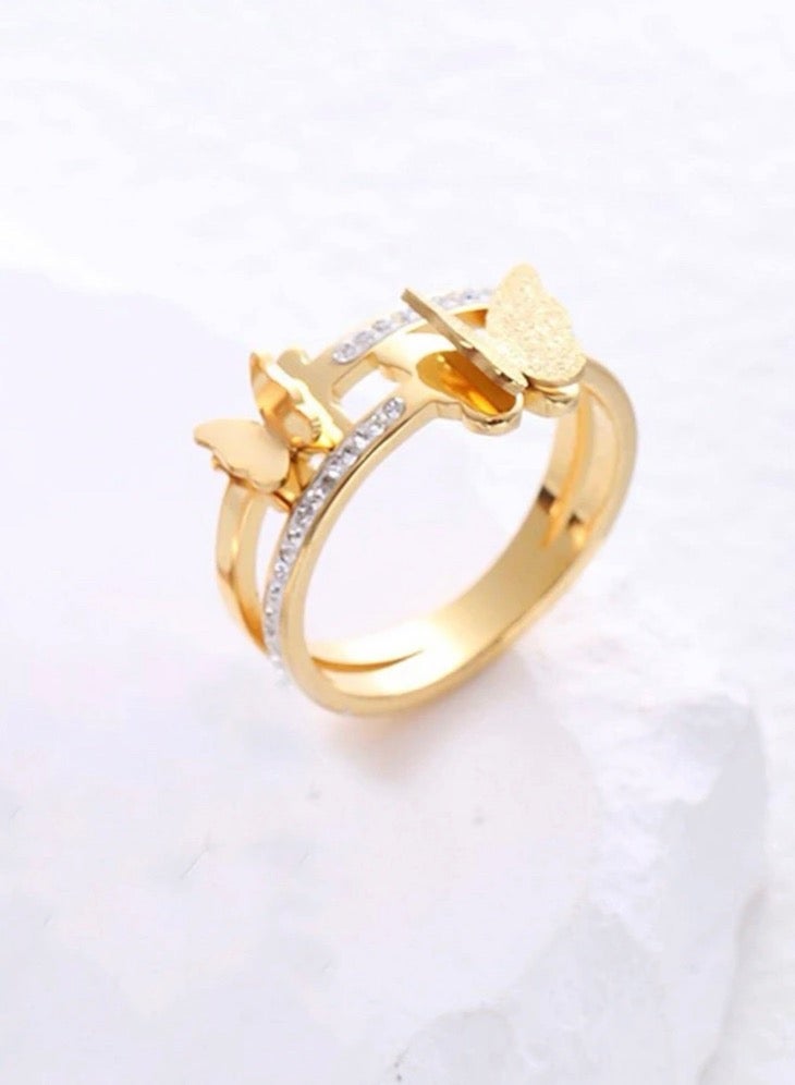 بلو لاين خاتم نسائي أنيق من الاستانلس ستيل مطلي باللون الذهبي مقاس 8 - Image 1