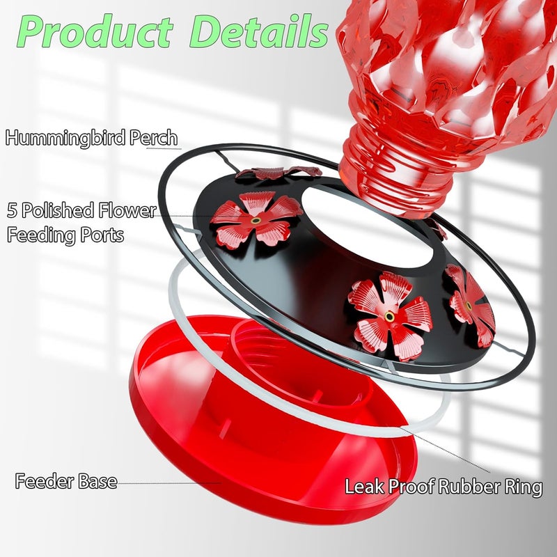 Bublador 24OZ Glass Hummingbird Feeders for Outdoors Hanging,Five Feeding Ports with Perch, Leak Proof for Gardens Decor Backyard, Bird Feeder for Outside, Birthday Gifts for Women Men, Gifts for Mom Dad - Image 5