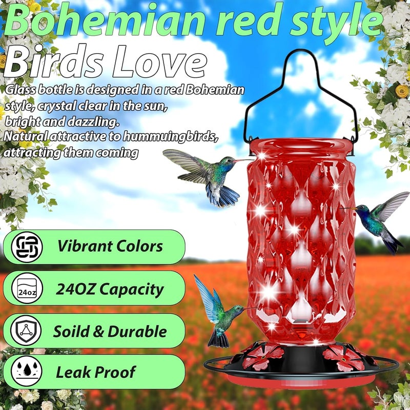 Bublador 24OZ Glass Hummingbird Feeders for Outdoors Hanging,Five Feeding Ports with Perch, Leak Proof for Gardens Decor Backyard, Bird Feeder for Outside, Birthday Gifts for Women Men, Gifts for Mom Dad - Image 3