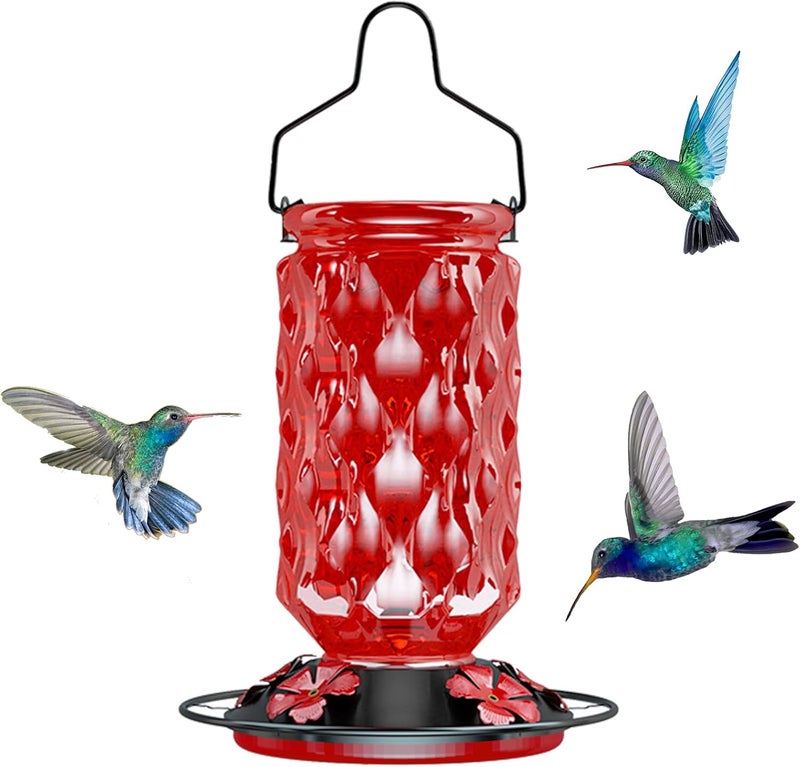 Bublador 24OZ Glass Hummingbird Feeders for Outdoors Hanging,Five Feeding Ports with Perch, Leak Proof for Gardens Decor Backyard, Bird Feeder for Outside, Birthday Gifts for Women Men, Gifts for Mom Dad - Image 1