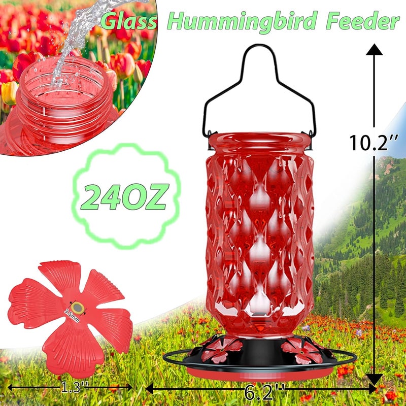 Bublador 24OZ Glass Hummingbird Feeders for Outdoors Hanging,Five Feeding Ports with Perch, Leak Proof for Gardens Decor Backyard, Bird Feeder for Outside, Birthday Gifts for Women Men, Gifts for Mom Dad - Image 2