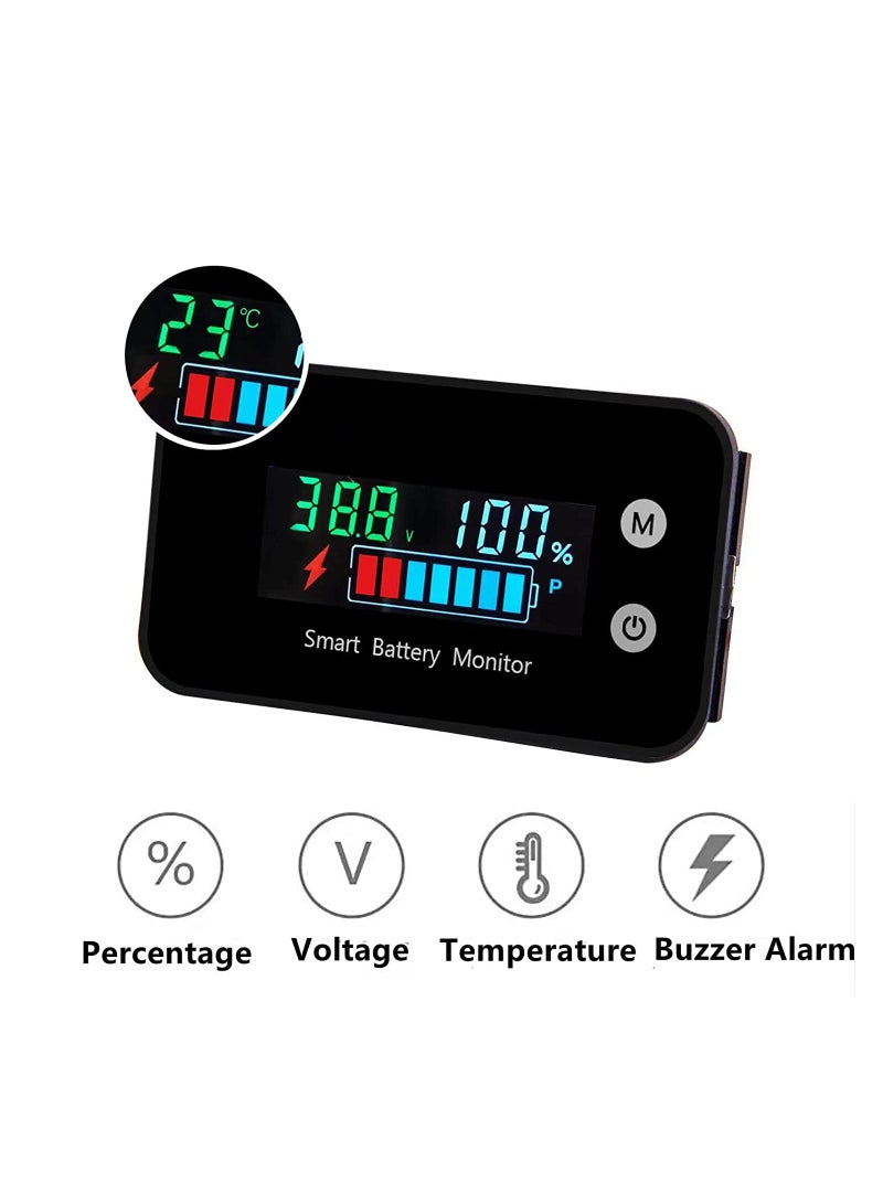 Zikra Battery Capacity Monitor, 12v 24v 36v 48v 60v 72v, Digital Battery Status Tester Meter, Remaining Percentage Level Voltage Fahrenheit Temperature Power Indicator Panel Gauge for Marine RV, Golf cart - Image 2
