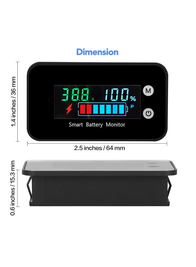 Zikra Battery Capacity Monitor, 12v 24v 36v 48v 60v 72v, Digital Battery Status Tester Meter, Remaining Percentage Level Voltage Fahrenheit Temperature Power Indicator Panel Gauge for Marine RV, Golf cart - Image 4