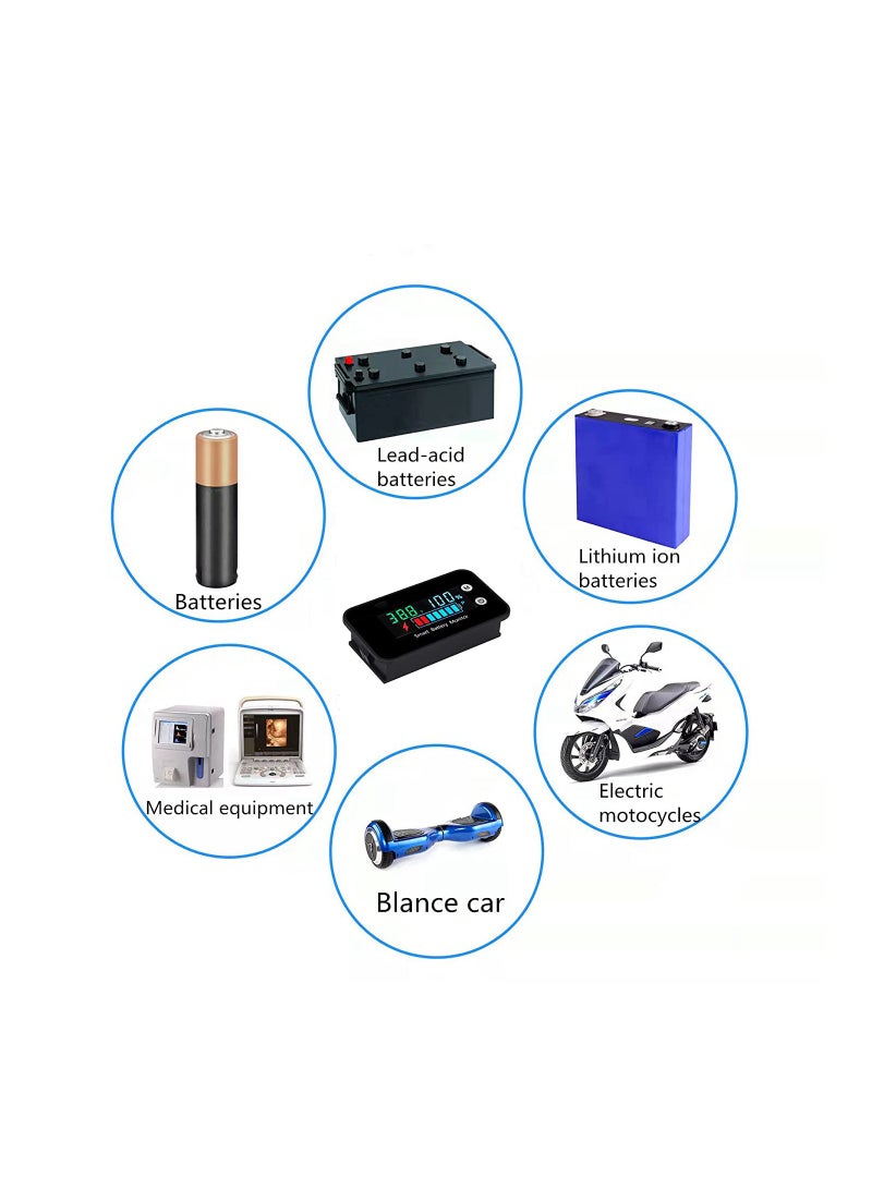 Zikra Battery Capacity Monitor, 12v 24v 36v 48v 60v 72v, Digital Battery Status Tester Meter, Remaining Percentage Level Voltage Fahrenheit Temperature Power Indicator Panel Gauge for Marine RV, Golf cart - Image 5