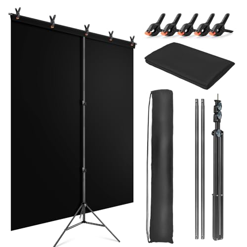 JEBUTU Black Backdrop Background with Stand for Photoshoot, 5x6.5ft Black Photo Backdrop Curtain Cloth with Background - Image 2