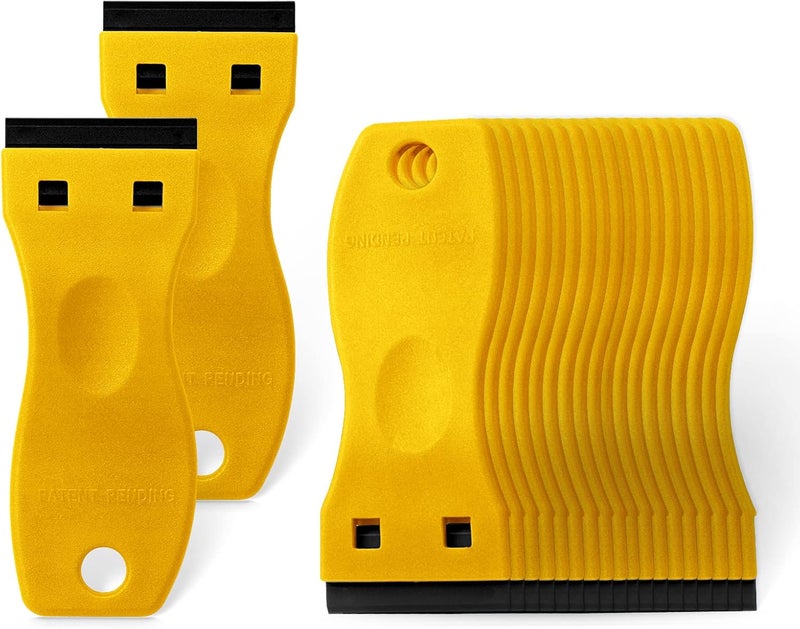 FOSHIO 20PCS Yellow Plastic Razor Blade Scraper Tool for Gasket Remover, Sticker Remover, Labels Decal and Adhesive Remover for Windows and Glass - Image 1