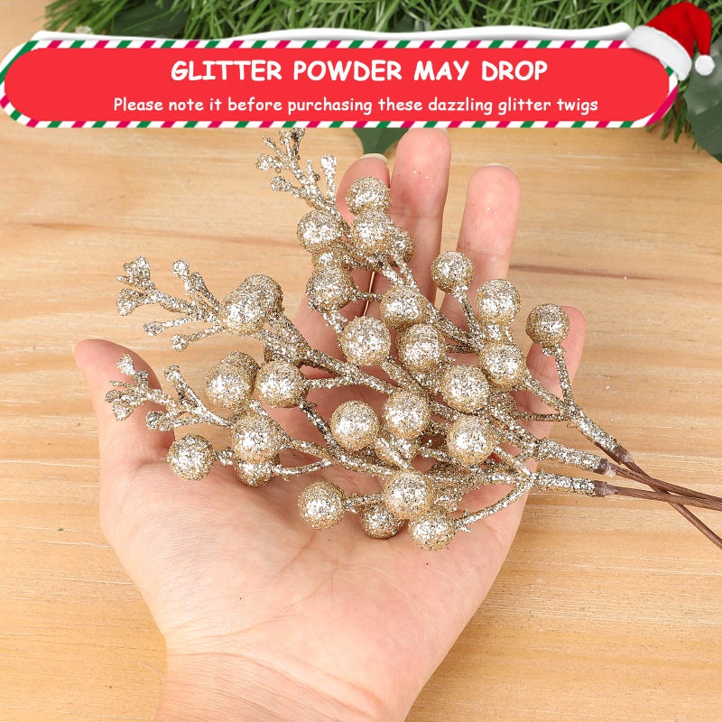 HOHOTIME HOHOTIME 36Pcs Christmas Glitter Berries Stems  9.5 Inch Artificial Christmas Tree Picks for Christmas Tree Decorations Ornaments DIY Crafts Vases Holiday Wedding Home Xmas Decor(Champagne)  - Image 3