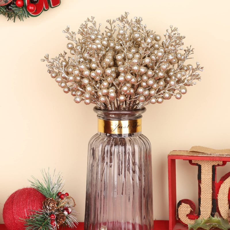 HOHOTIME HOHOTIME 36Pcs Christmas Glitter Berries Stems  9.5 Inch Artificial Christmas Tree Picks for Christmas Tree Decorations Ornaments DIY Crafts Vases Holiday Wedding Home Xmas Decor(Champagne)  - Image 4