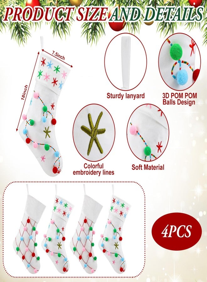 Arrowbash 4 Pack Boho Pom Pom Christmas Stocking 19 Inch Colorful Snowflake Embroidery Cable Knit Christmas Stocking Gifts Cream Xmas Tree Decoration for Family Home Festive Holiday Party Supplies - Image 2