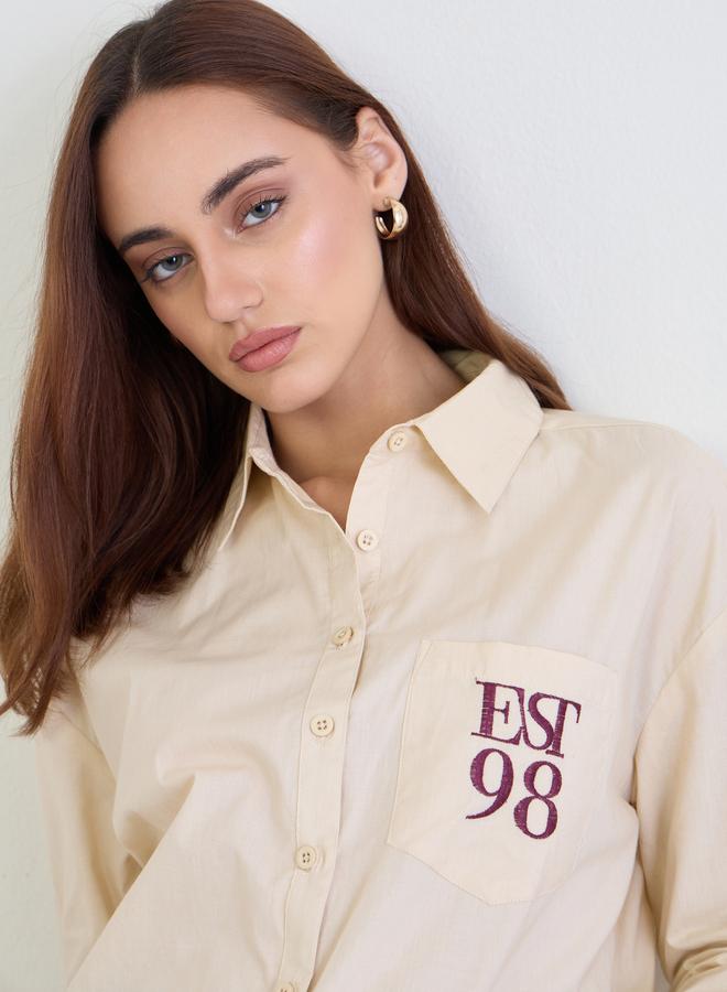 Styli Beige Oversized Shirt with Patch Pocket - Image 4