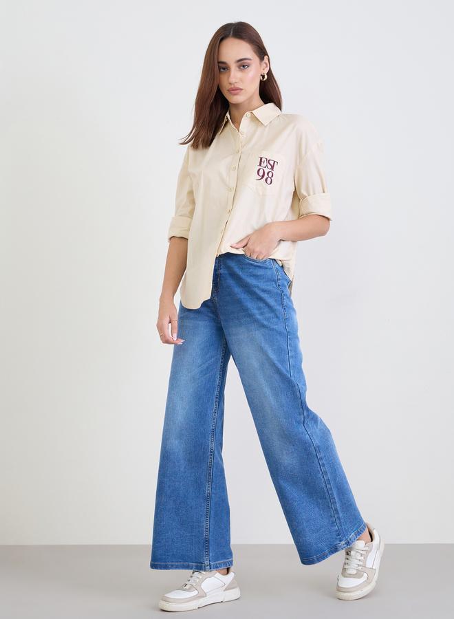 Styli Beige Oversized Shirt with Patch Pocket - Image 2