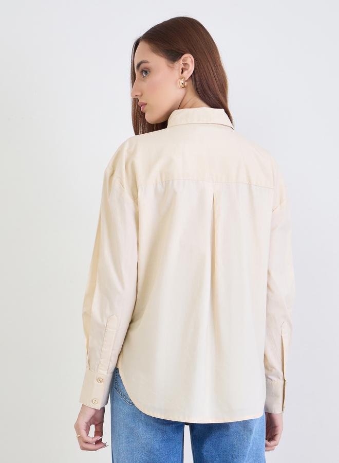 Styli Beige Oversized Shirt with Patch Pocket - Image 5
