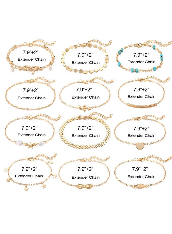 Softones 12Pcs Ankle Bracelets For Women Gold Silver Two Style Chain Beach Anklet Bracelet Jewelry Anklet Set,Adjustable Size - Image 4