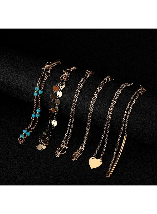 Softones 12Pcs Ankle Bracelets For Women Gold Silver Two Style Chain Beach Anklet Bracelet Jewelry Anklet Set,Adjustable Size - Image 5