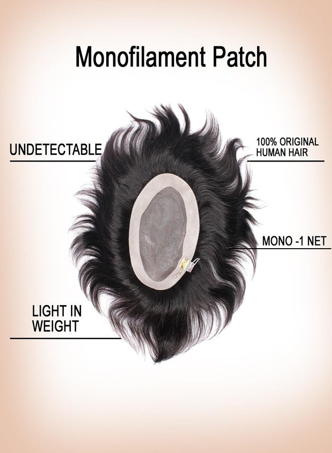 Kabello Human Hair Toupee Wig for Men Normal Monofilament 9x7 in Natural Black Color Pack of 1 - Image 2
