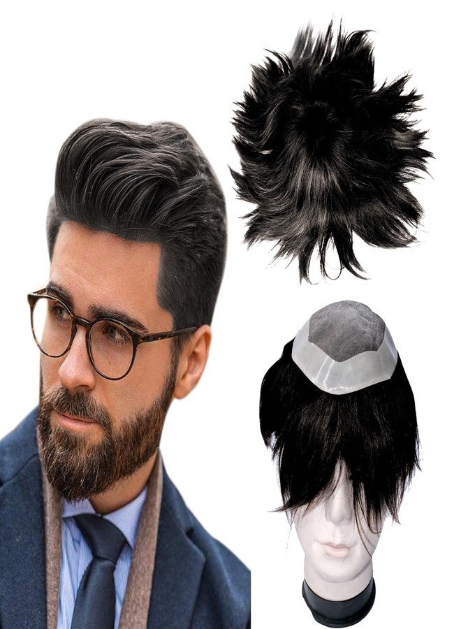 Kabello Human Hair Toupee Wig for Men Normal Monofilament 9x7 in Natural Black Color Pack of 1 - Image 1