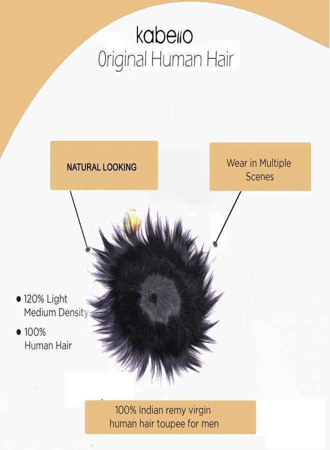 Kabello Human Hair Toupee Wig for Men Normal Monofilament 9x7 in Natural Black Color Pack of 1 - Image 3