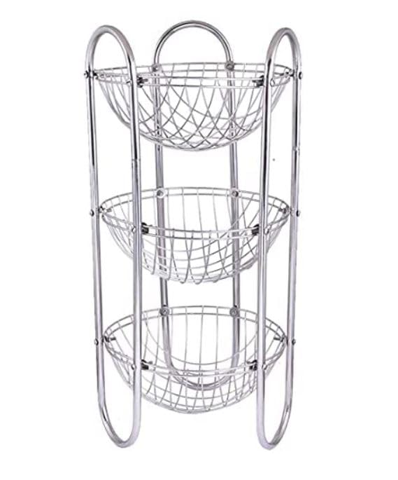 Vidhya Enterprise Stainless Steel Fruits and Vegetables Round Basket Rack Stand Color Silver 