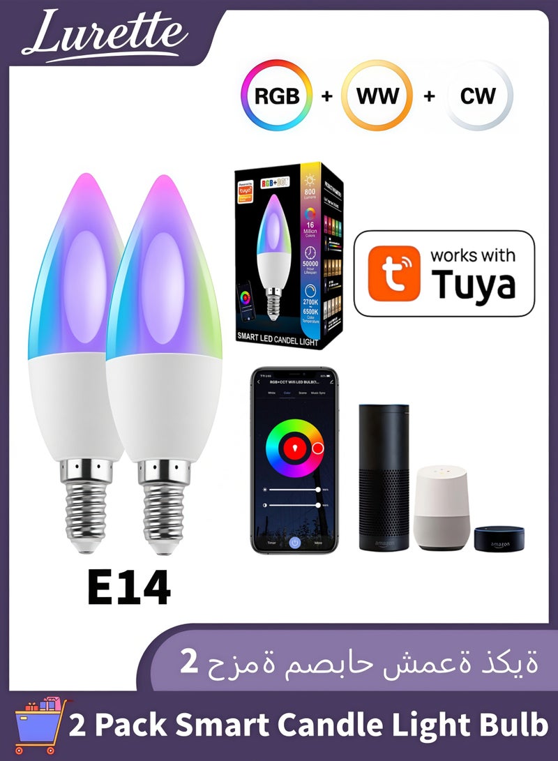Lurette 6W E14 Base RGBCW Smart Bulb, Bluetooth Connection, Remote & Tuya App Control, 800LM Color Changing LED Bulb(2 Pack) - Image 1