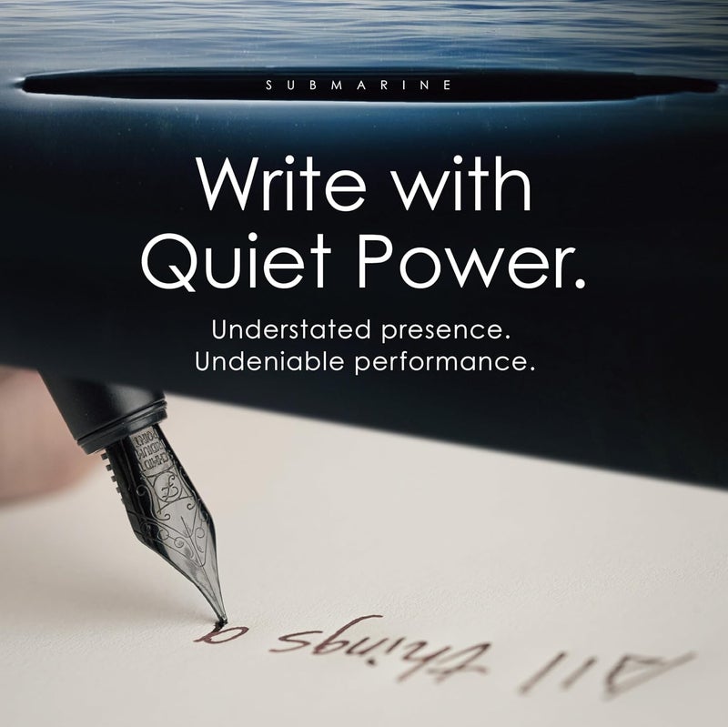 TAG Submarine Luxury Fountain Pen â€“ TurbineDriven Refill, Steel Black Fine Nib, Elegant Writing Gift for Men & Women, Designed by Award-Winning Team - Image 2
