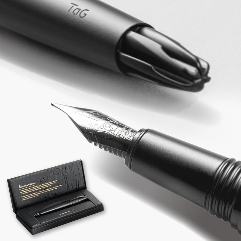 TAG Submarine Luxury Fountain Pen â€“ TurbineDriven Refill, Steel Black Fine Nib, Elegant Writing Gift for Men & Women, Designed by Award-Winning Team - Image 1