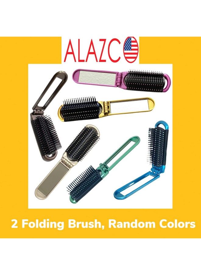 ALAZCO Co Folding Hair Brush With Mirror Compact Pocket Size Travel Car Gym Bag Purse Locker (2 Assorted Colors)  - Image 5