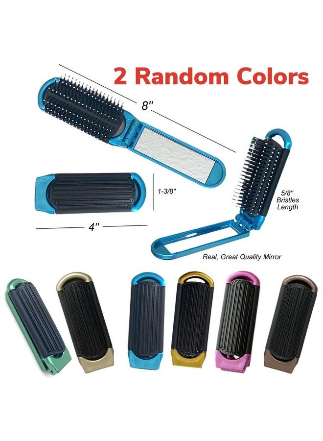 ALAZCO Co Folding Hair Brush With Mirror Compact Pocket Size Travel Car Gym Bag Purse Locker (2 Assorted Colors)  - Image 4