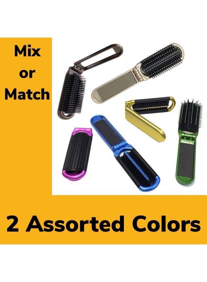 ALAZCO Co Folding Hair Brush With Mirror Compact Pocket Size Travel Car Gym Bag Purse Locker (2 Assorted Colors)  - Image 3