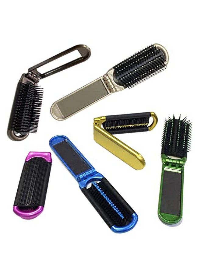 ALAZCO Co Folding Hair Brush With Mirror Compact Pocket Size Travel Car Gym Bag Purse Locker (2 Assorted Colors)  - Image 1