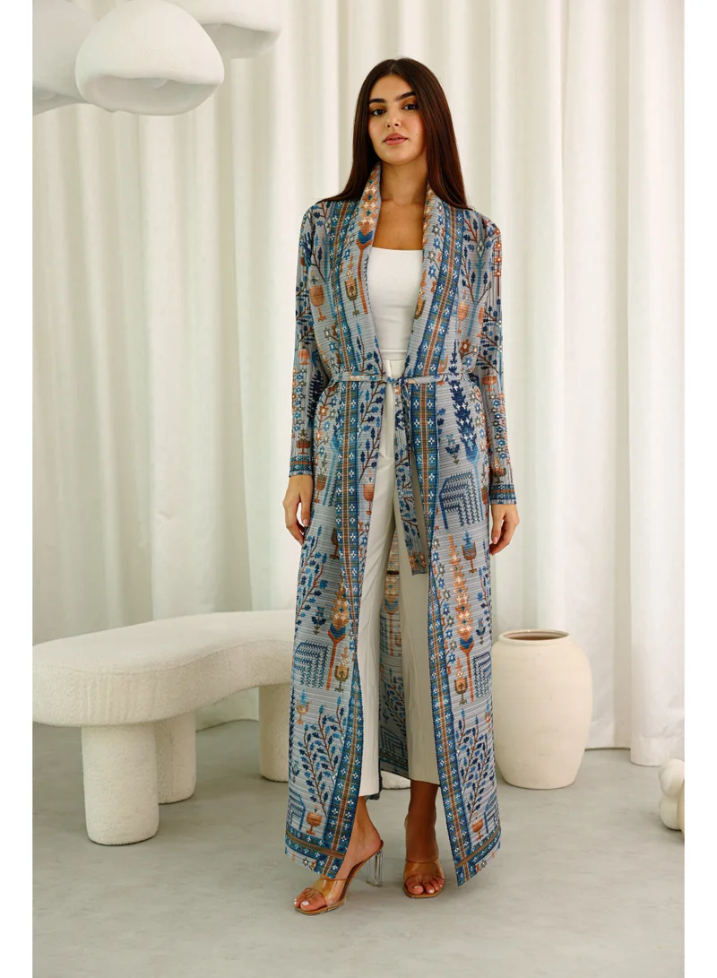 Bohemian Prints Open Belted Freesize Abaya