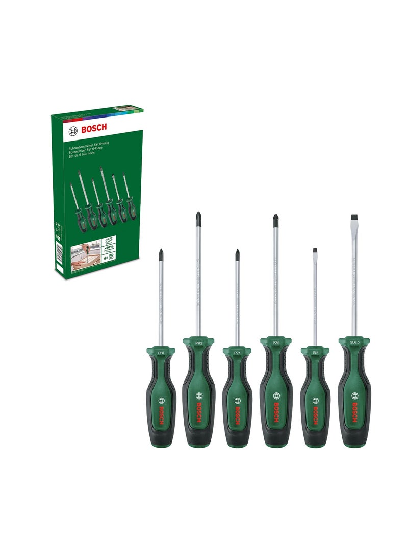 BOSCH BOSCH 6-Piece Screwdriver Set | Variety of Sizes & Types for Home Repairs, DIY & Professional Use | High-Strength Steel Blades | Ergonomic Soft-Grip Handles | Magnetic Tips for Precise Screw Placement  - Image 1