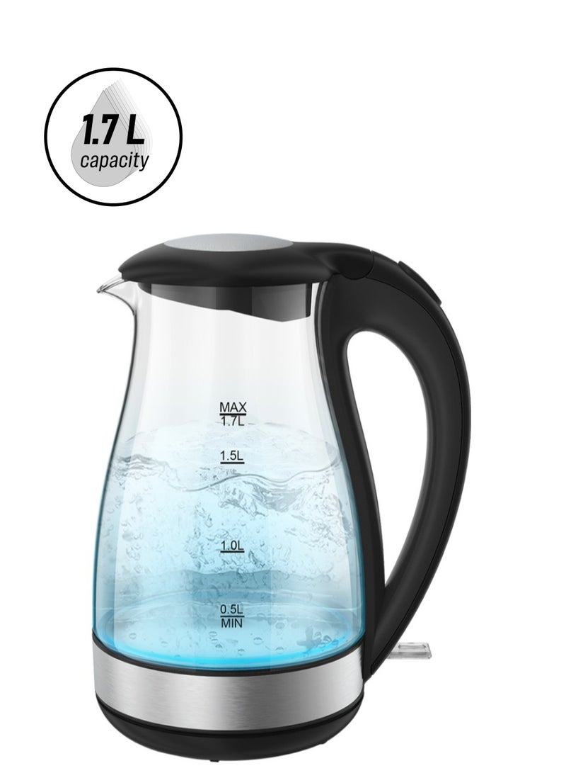 سيتا غلاية ماء ساخنة زجاجية كهربائية للشاي والقهوة سعة 1.7 لتر غلاية كهربائية سريعة الغليان غلاية مياه لاسلكية مع إيقاف تلقائي وحماية من الغليان الجاف - Image 1