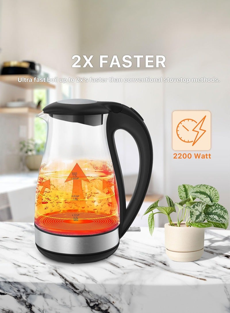 سيتا غلاية ماء ساخنة زجاجية كهربائية للشاي والقهوة سعة 1.7 لتر غلاية كهربائية سريعة الغليان غلاية مياه لاسلكية مع إيقاف تلقائي وحماية من الغليان الجاف - Image 2