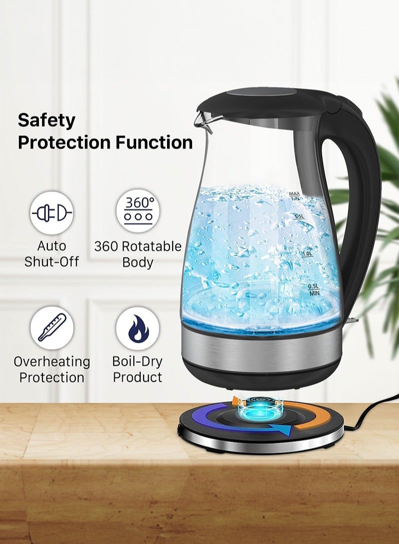 سيتا غلاية ماء ساخنة زجاجية كهربائية للشاي والقهوة سعة 1.7 لتر غلاية كهربائية سريعة الغليان غلاية مياه لاسلكية مع إيقاف تلقائي وحماية من الغليان الجاف - Image 3