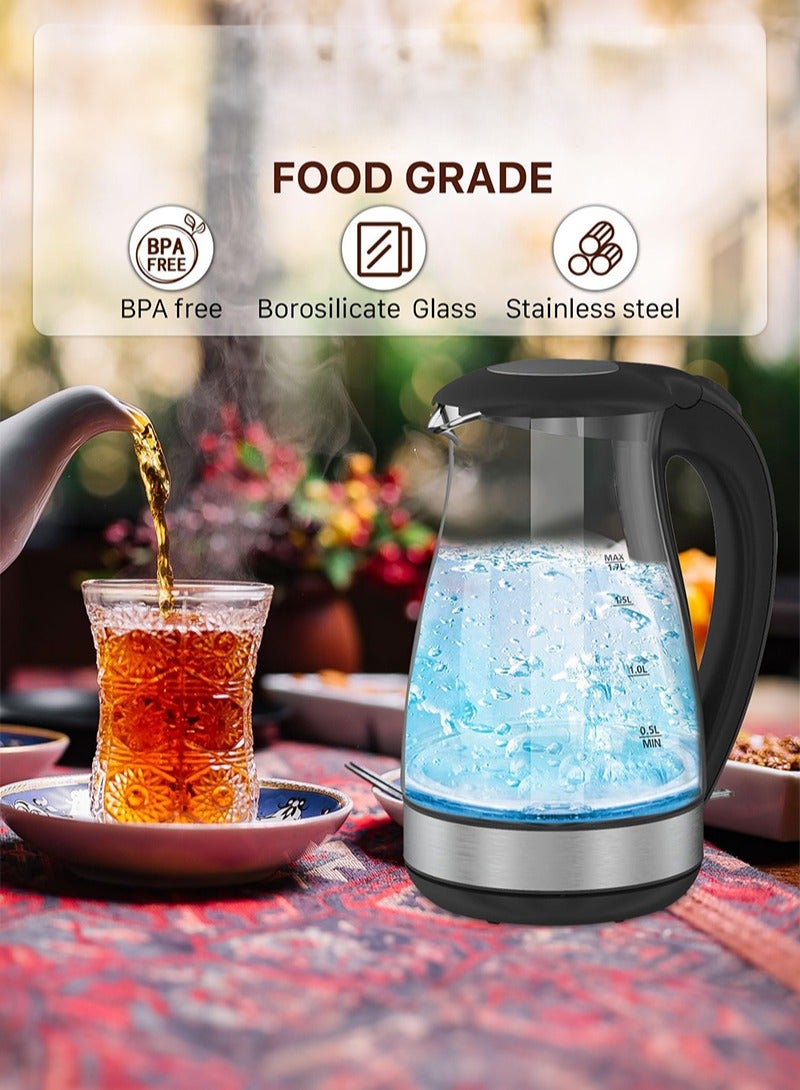 سيتا غلاية ماء ساخنة زجاجية كهربائية للشاي والقهوة سعة 1.7 لتر غلاية كهربائية سريعة الغليان غلاية مياه لاسلكية مع إيقاف تلقائي وحماية من الغليان الجاف - Image 4