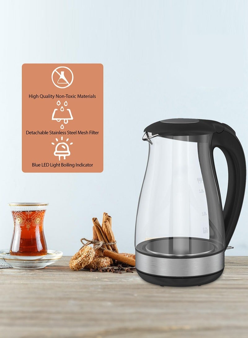 سيتا غلاية ماء ساخنة زجاجية كهربائية للشاي والقهوة سعة 1.7 لتر غلاية كهربائية سريعة الغليان غلاية مياه لاسلكية مع إيقاف تلقائي وحماية من الغليان الجاف - Image 5
