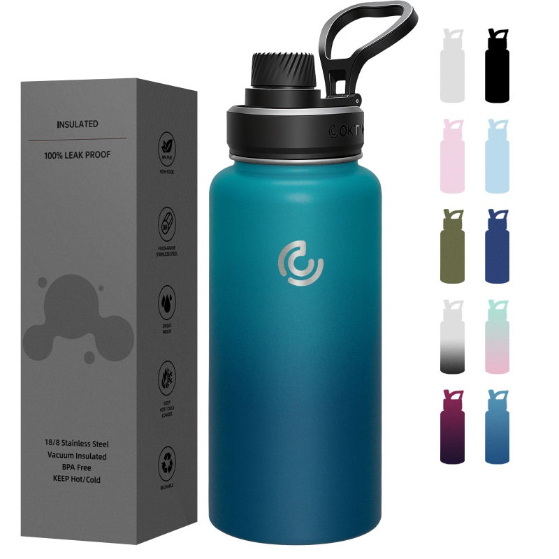 Sports Water Bottle 32oz Insulated Water Bottle with HandleStainless SteelSimple ModernSuitable for Travel School Boy GirlDark Night