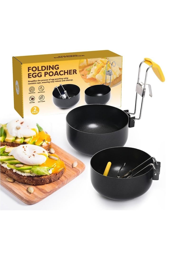 Folding Egg Boiler, Stainless Steel Egg Boiler, Egg Ring, Non-stick Egg Boiler, Egg Boiler Cup, Egg Boiler Cooking Tools Kitchen Gadgets (Black 2 Pieces)  - Image 1