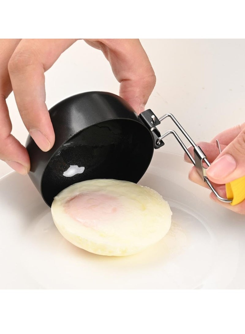 Folding Egg Boiler, Stainless Steel Egg Boiler, Egg Ring, Non-stick Egg Boiler, Egg Boiler Cup, Egg Boiler Cooking Tools Kitchen Gadgets (Black 2 Pieces)  - Image 4