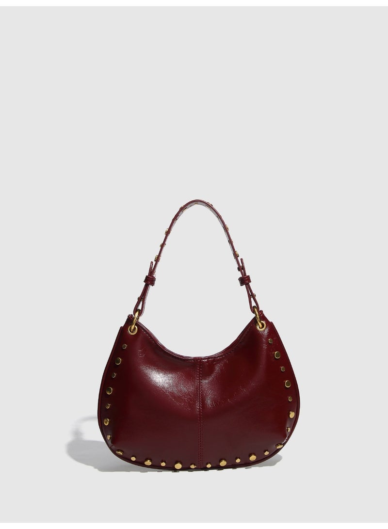 Women's Street Punk Studded Adjustable Shoulder Crossbody Saddle Bag, Fashion Handbag with Chain Strap - Image 3
