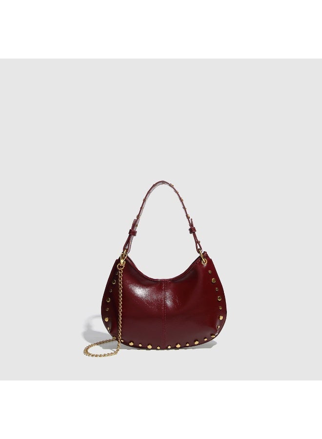 Women's Street Punk Studded Adjustable Shoulder Crossbody Saddle Bag, Fashion Handbag with Chain Strap - Image 2